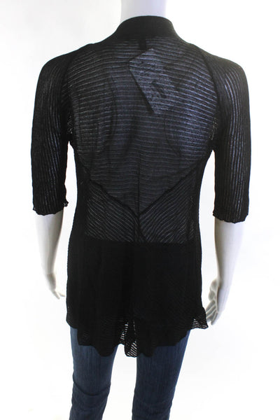 Eileen Fisher Womens Black Open Knit Open Short Sleeve Cardigan Top Size XS