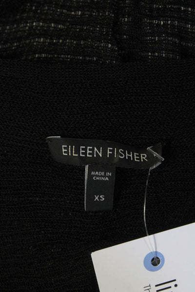 Eileen Fisher Womens Black Open Knit Open Short Sleeve Cardigan Top Size XS