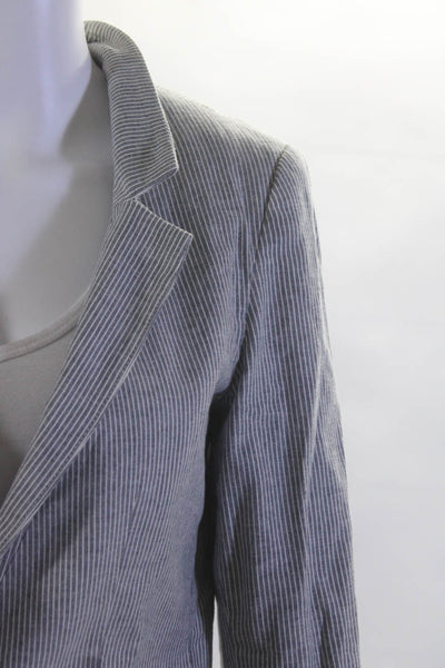 Drew Womens Blue White Striped Cotton One Button Long Sleeve Blazer Size M