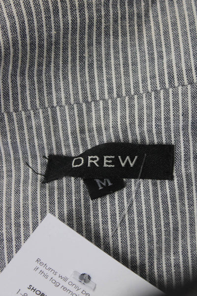 Drew Womens Blue White Striped Cotton One Button Long Sleeve Blazer Size M