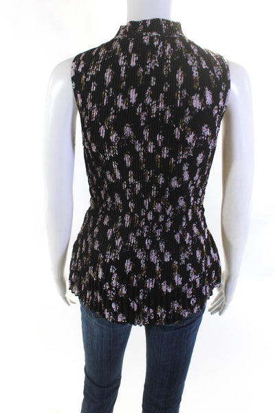 DKNY Womens Black Floral Print Tie V-Neck Sleeveless Blouse Top Size S