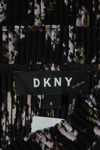 DKNY Womens Black Floral Print Tie V-Neck Sleeveless Blouse Top Size S