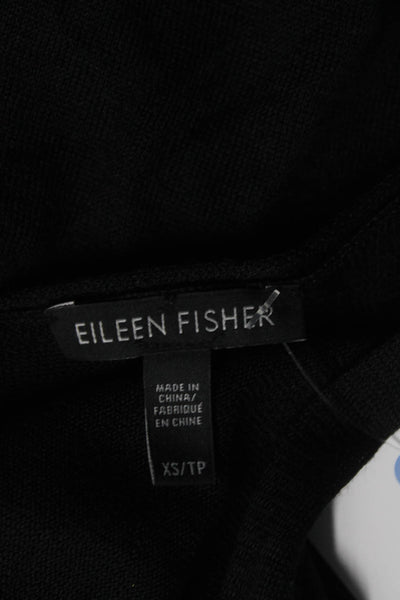 Eileen Fisher Womens Black Sheer Boat Neck Long Sleeve Knit Hi-Low Top Size XS