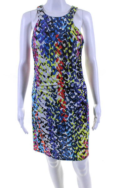 Trina Turk Womens Multicolor Printed Ruched Sleeveless Shift Dress Size 8