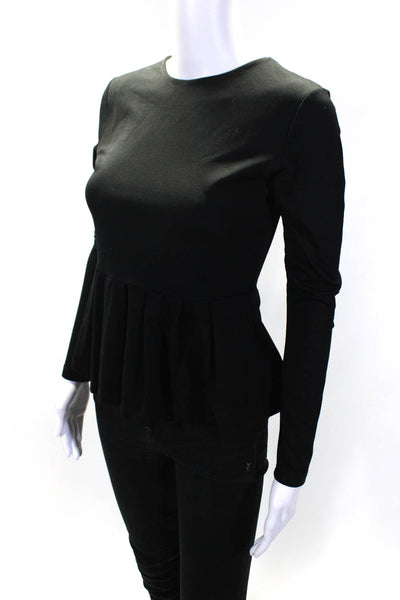 Susana Monaco Womens Round Neck Long Sleeve Peplum Blouse Top Black Size M