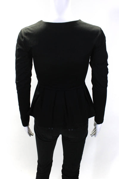 Susana Monaco Womens Round Neck Long Sleeve Peplum Blouse Top Black Size M