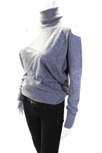 Vince Womens Wool Pullover Cold Shoulder Turtleneck Sweater Top Gray Size M