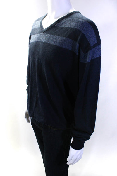 Linea Rosso Mens V Neck Striped Pullover Sweater Navy Blue Wool Size XXL