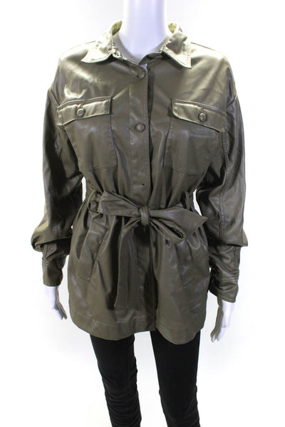 Love, Whit by Whitney Port Womens Olive Faux Leather Jacket Size 6 14221187