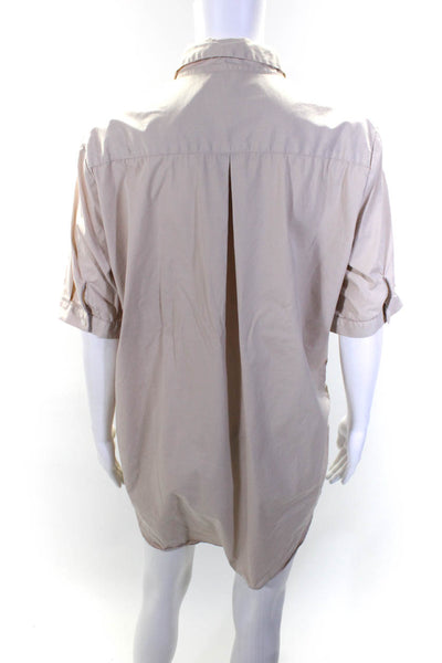 J. Mclaughlin Women's Short Sleeve Button Front Shirt Dress Beige Size L