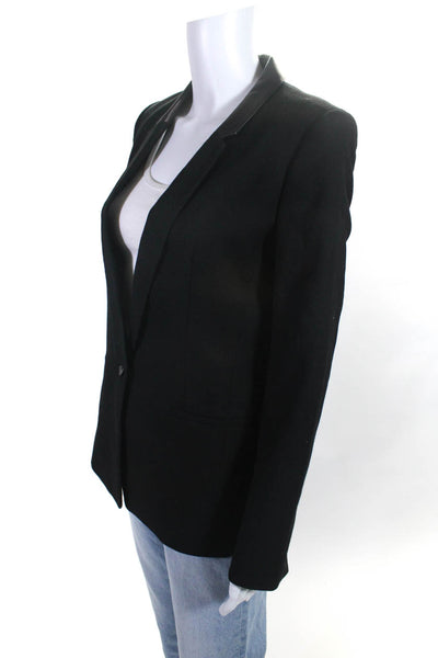 Club Monaco Womens Single Button Collared V Neck Blazer Jacket Black Size 2