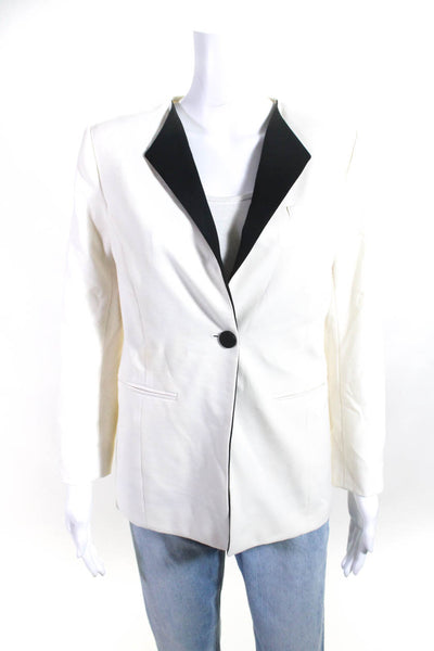 Calvin Klein Womens Ivory Black One Button Long Sleeve Blazer Jacket Size 4