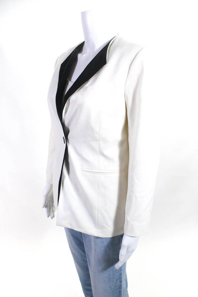 Calvin Klein Womens Ivory Black One Button Long Sleeve Blazer Jacket Size 4