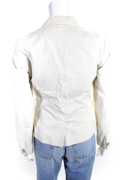 APC Womens Cream Cotton Striped Two Button Long Sleeve Blazer Size 36