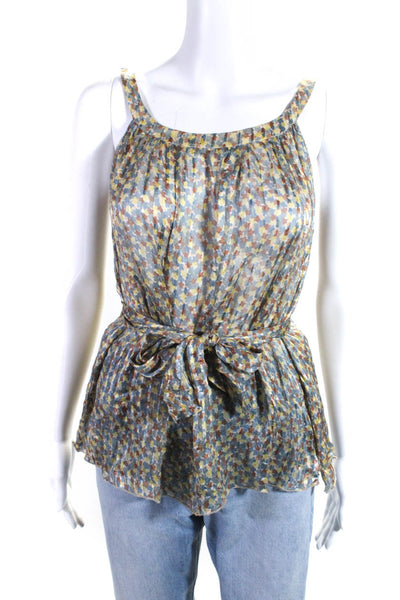 APC Womens Yellow Floral Print Scoop Neck Sleeveless Flowy Blouse Top Size S