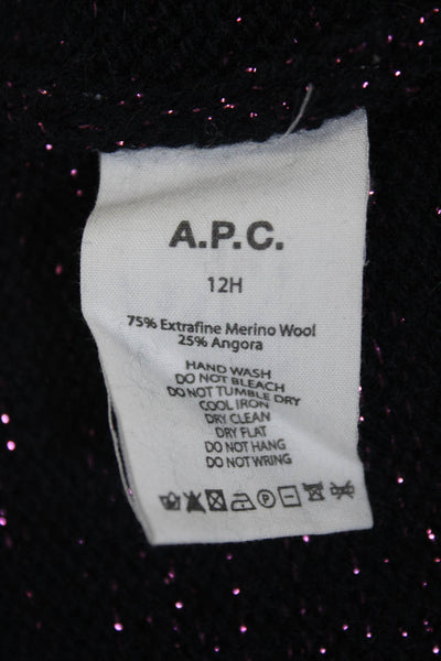 APC Womens Navy Metallic Detail Crew Neck Wool Pullover Sweater Top Size S