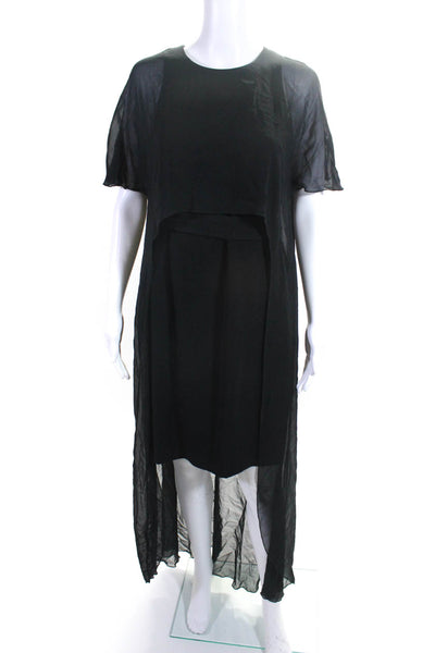 Trina Turk Womens Black Layered Crew Neck Short Sleeve Shift Dress Size 4