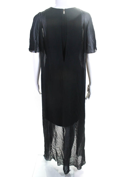 Trina Turk Womens Black Layered Crew Neck Short Sleeve Shift Dress Size 4