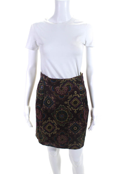 Genny Womens Maroon Velour Printed Pleated Knee Length Pencil Skirt Size 8