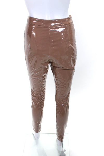 LPA Womens Shiny Brown Zip Front High Rise Skinny Leg Vegan Leather Pants Size S