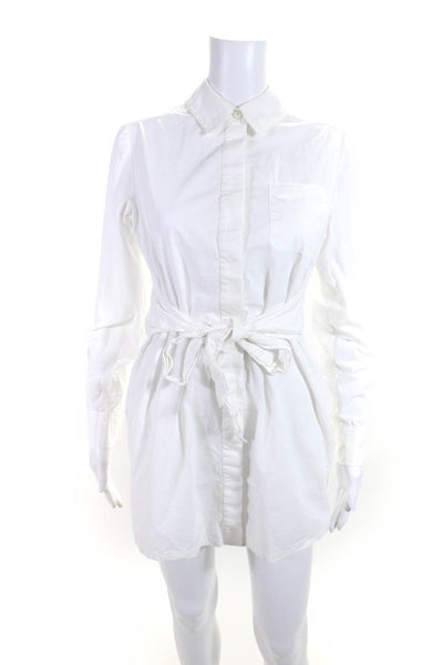 Toccin Womens White Cotton Collar Belted Long Sleeve Shirt Dress Size S