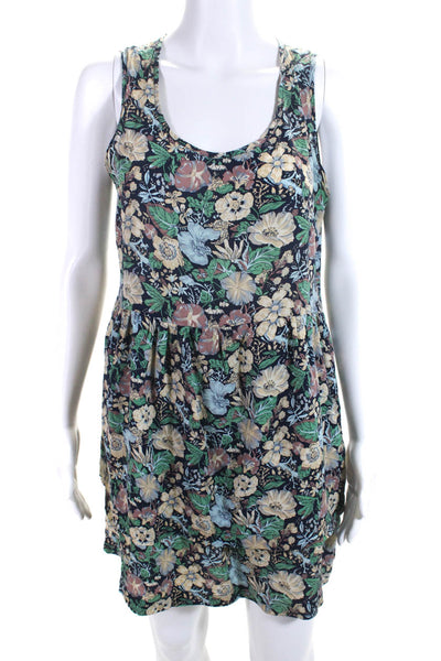 Steven Alan Womens Floral Scoop Neck Short Tank Dress Green Navy Beige Size S