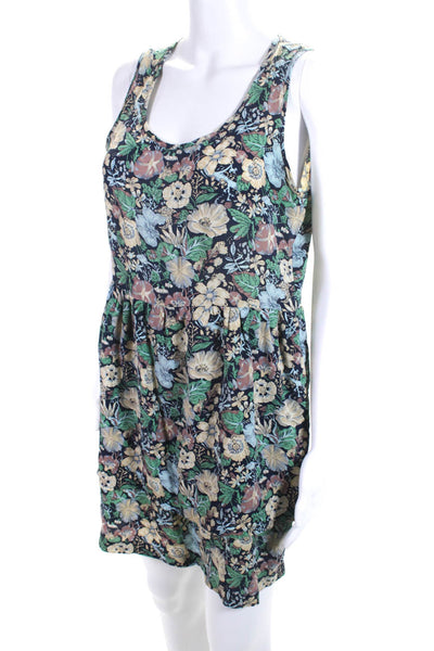 Steven Alan Womens Floral Scoop Neck Short Tank Dress Green Navy Beige Size S