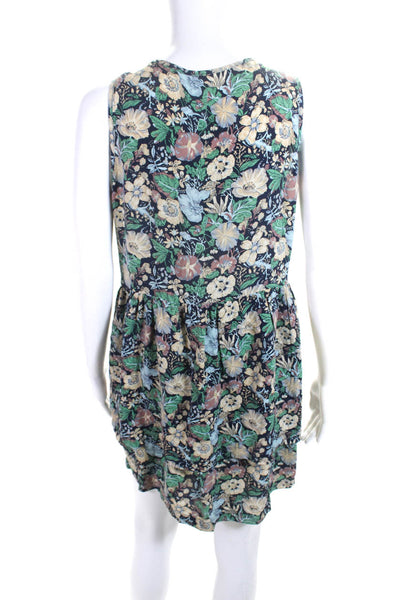 Steven Alan Womens Floral Scoop Neck Short Tank Dress Green Navy Beige Size S