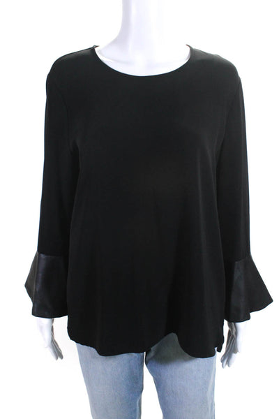 Calvin Klein Womens Patchwork Long Sleeve Zipped Blouse Top Black Size M