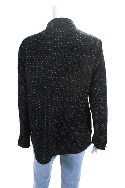 Tahari  Womens Polka Dotted Long Sleeve Buttoned Collared Blouse Black Size M