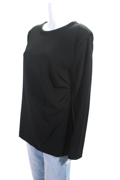 Halston Womens Round Neck Back Buttoned Long Sleeve Pullover Blouse Black Size M