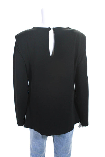 Halston Womens Round Neck Back Buttoned Long Sleeve Pullover Blouse Black Size M