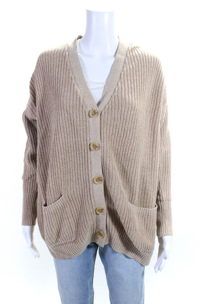 Calvin Klein Jeans Womens Cotton Knitted Buttoned V-Neck Cardigan Brown Size S