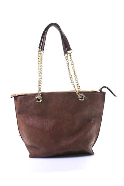 Calvin Klein Womens Leather Zipped Double Chained Handle Tote Handbag Brown