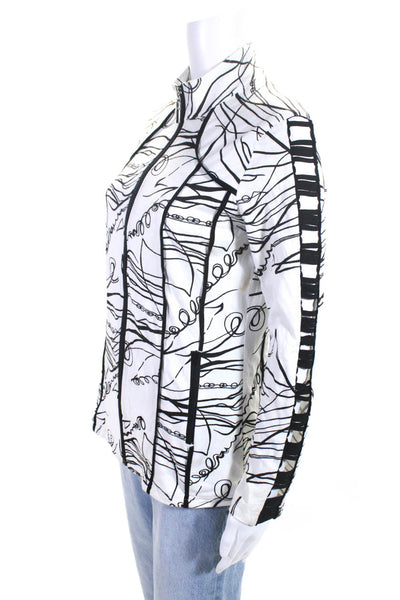 Berek Womens Cotton Abstract Print Cut-Out Collared Zipped Jacket White Size S