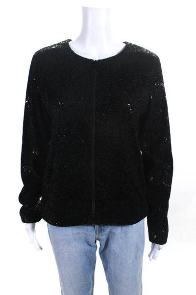 Velvet by Graham & Spencer Womens Sequin Zipped Long Sleeve Blouse Black Size M