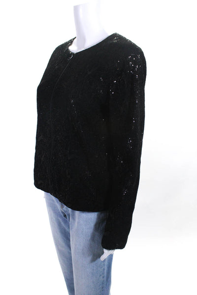 Velvet by Graham & Spencer Womens Sequin Zipped Long Sleeve Blouse Black Size M