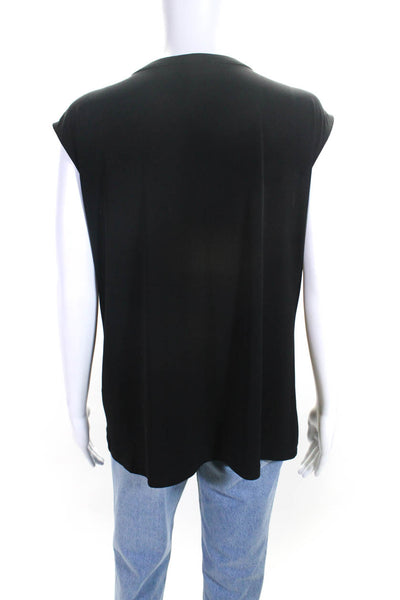 Calvin Klein Womens Faux Leather Trim Round Neck Sleeveless Top Black Size XL