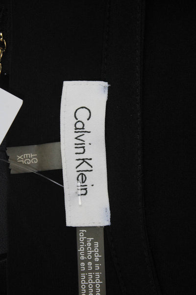 Calvin Klein Womens Faux Leather Trim Round Neck Sleeveless Top Black Size XL