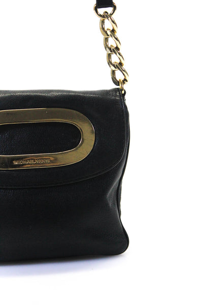 Michael Kors Womens Leather Chain Link Strap Small Crossbody Handbag Black