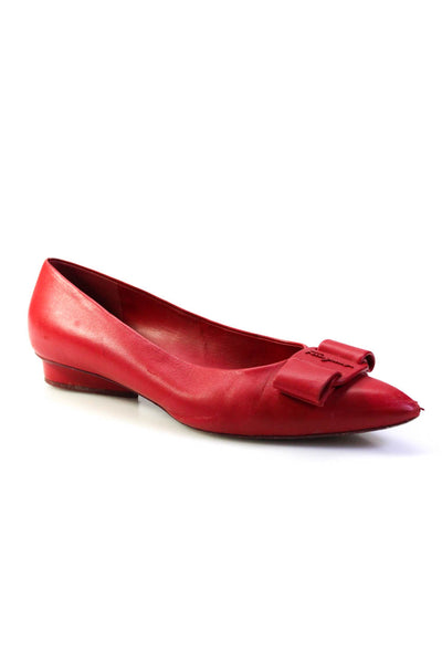 Salvatore Ferragamo Womens Slip On Logo Bow Ballet Flats Red Leather Size 9