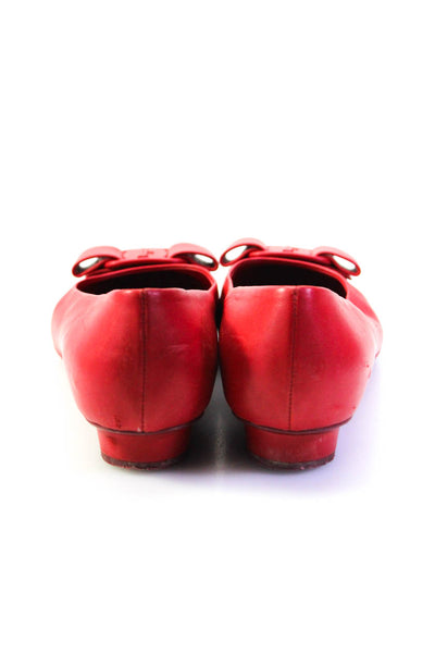 Salvatore Ferragamo Womens Slip On Logo Bow Ballet Flats Red Leather Size 9