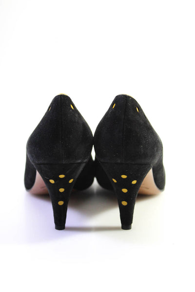 Ferragamo Womens Slip On Dotted Cone Heel Pumps Black Suede Size 39.5M