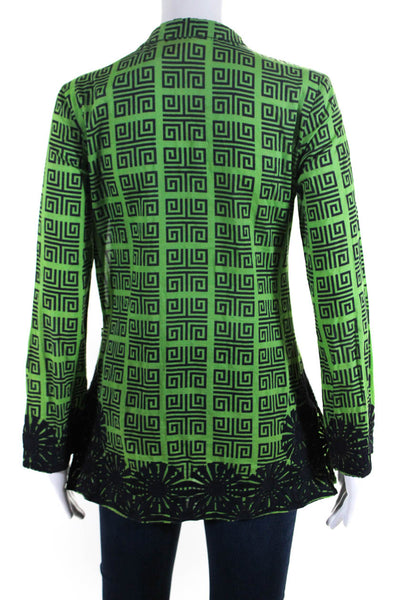 Tory Burch Womens Embroidered Printed V Neck Tunic Shirt Green Black Size 2