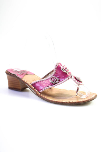 Jack Rogers Womens Pink Brown Floral Print T-Strap Heels Sandals Shoes 7M