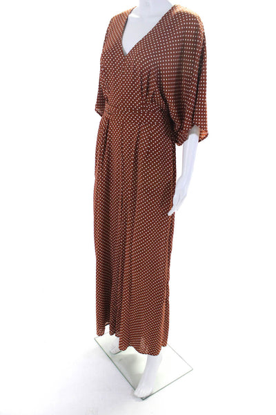 dRA  Los Angeles Womens Polka Dot Crop Wide Leg V Neck Jumpsuit Tan Size Large