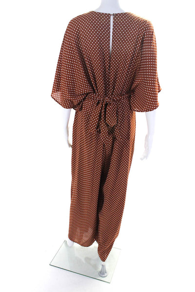 dRA  Los Angeles Womens Polka Dot Crop Wide Leg V Neck Jumpsuit Tan Size Large