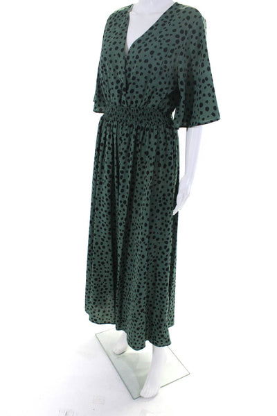 She + Sky Womens Spotted Short Sleeve Crop Wide Leg Jumpsuit Green Size Large
