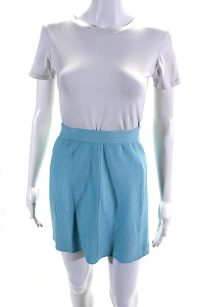 St. John Collection Womens Knit Herringbone Elastic Waist Mini Skirt Blue Size 2