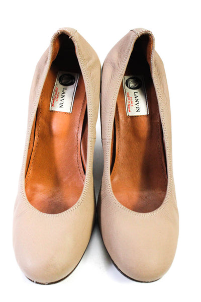 Lanvin Womens Leather Round Toe High Wedge Heel Pumps Light Brown Size 9US 39EU